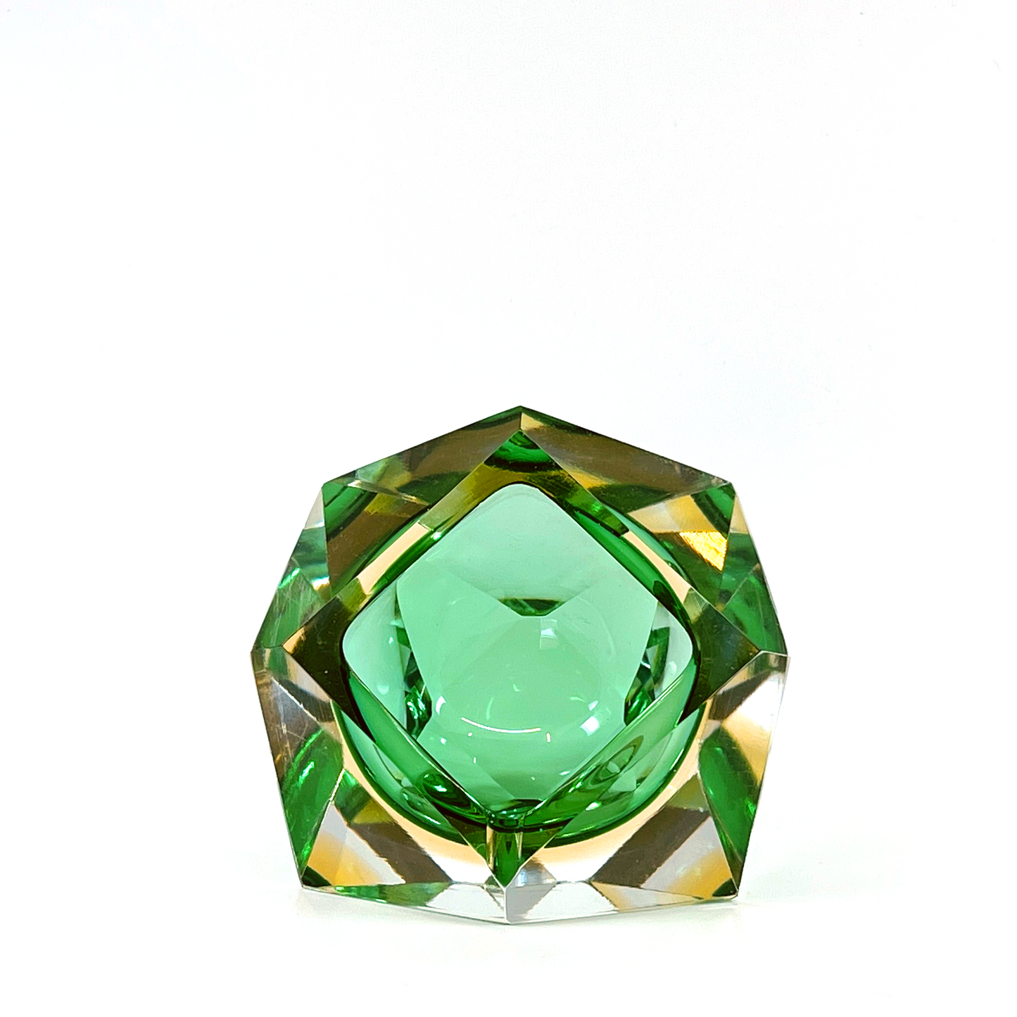 Diamond Shaped “Sommerso’ Emerald Murano Glass Ashtray, Flavio Poli Style