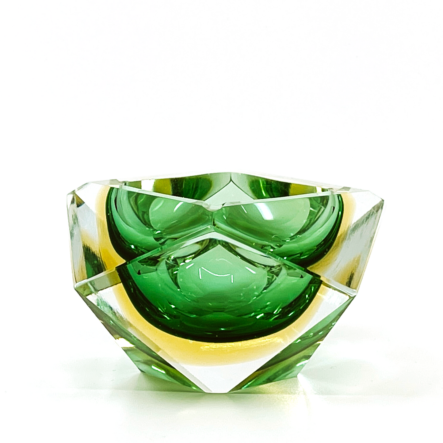 Diamond Shaped “Sommerso’ Emerald Murano Glass Ashtray, Flavio Poli Style