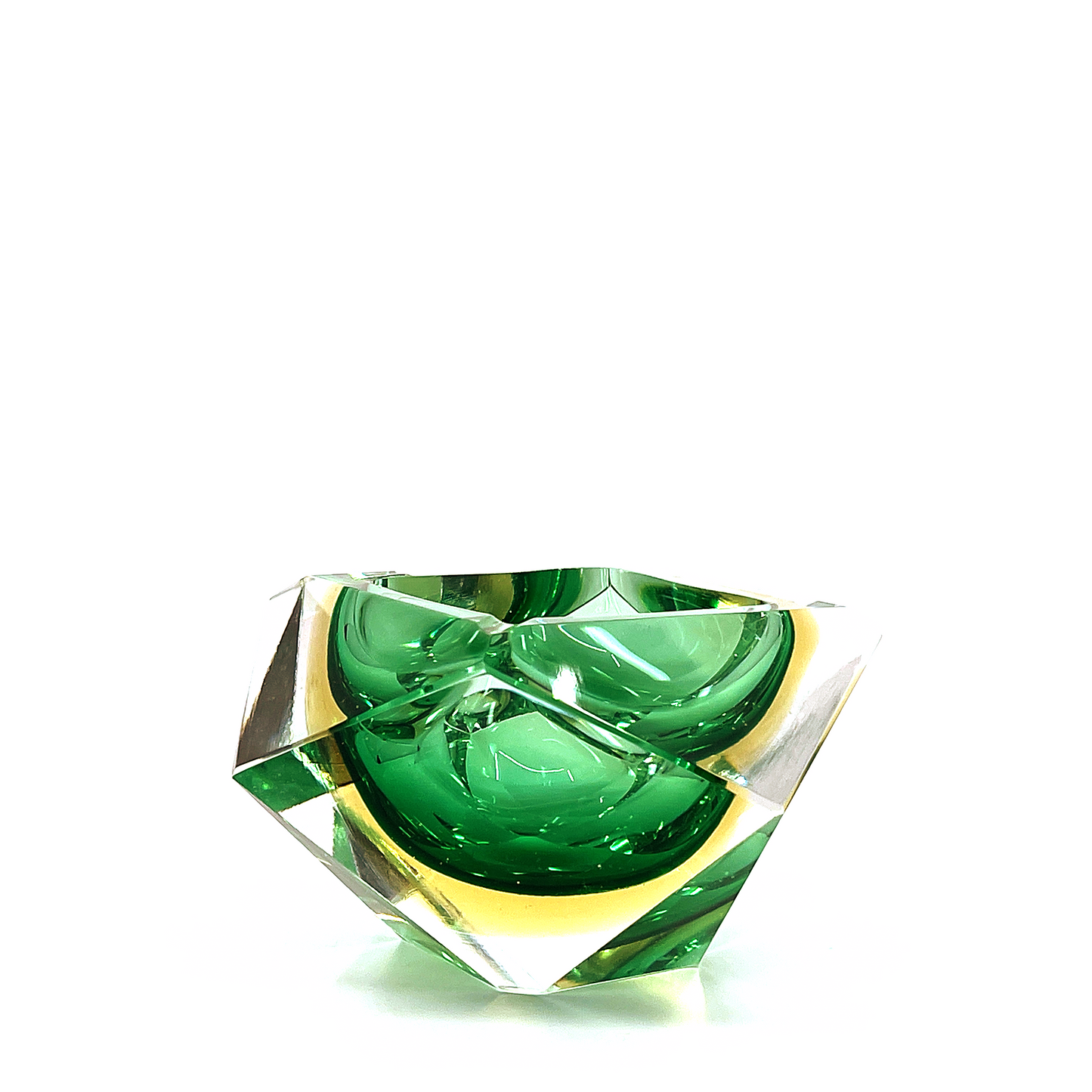 Diamond Shaped “Sommerso’ Emerald Murano Glass Ashtray, Flavio Poli Style