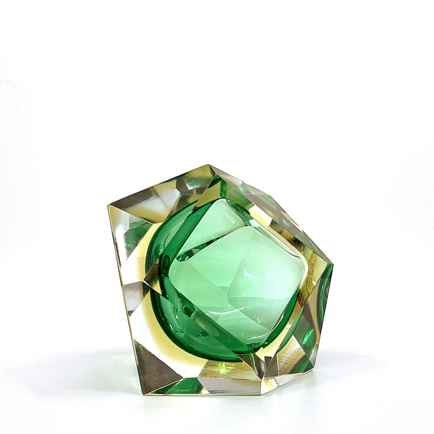 Diamond Shaped “Sommerso’ Emerald Murano Glass Ashtray, Flavio Poli Style